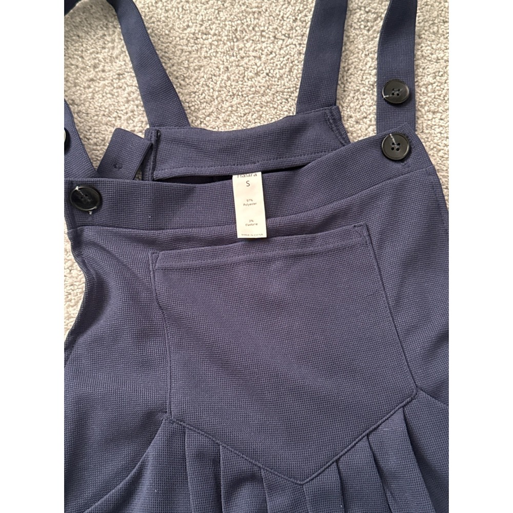 Halara Navy Blue Waffle Knit Pleated Bib Overalls Jogger Jumpsuit Womens Small - Picture 6 of 7